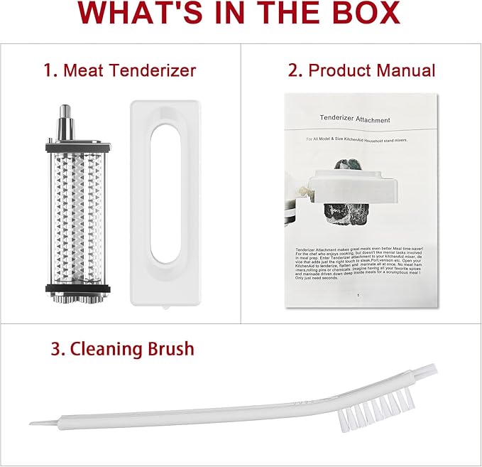 Professional Meat Tenderizer for KitchenAid Mixer, Meat Tenderizer Machine, Dishwasher-Safe Attachment with 6.5" Inlet, Perfect for Home & Restaurant Chefs, Hunters, White