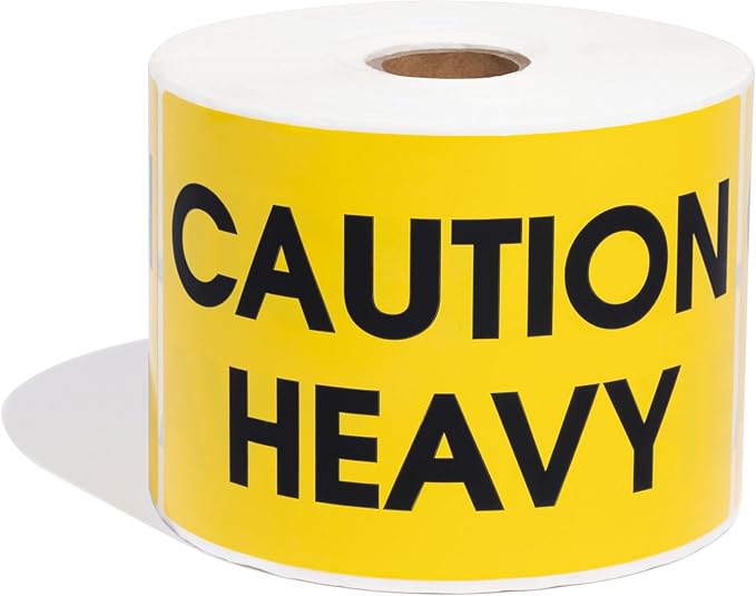 Aegis Adhesives - 3" X 5" Caution Heavy Stickers for Shipping and Moving Boxes - Warning Labels with Permanent Adhesive (1 Roll, 500/Roll)
