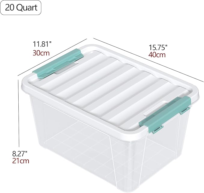 Readsky 4 Packs Clear Storage Latch Boxes, 20 Quart Plastics Storage Bins with Lids, Stackable