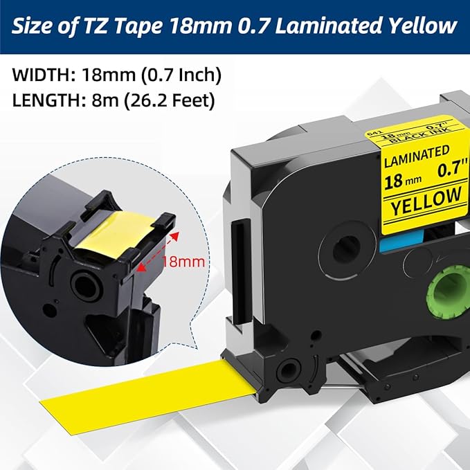 Labelife 18mm Yellow Label Tape TZe-641 Replace for Brother P Touch TZe TZ Tape 18mm 0.7 Laminated Yellow 3/4'' TZe641 TZ641 for Ptouch PTD600 PTD400AD PT1880 Label Maker, 4-Pack
