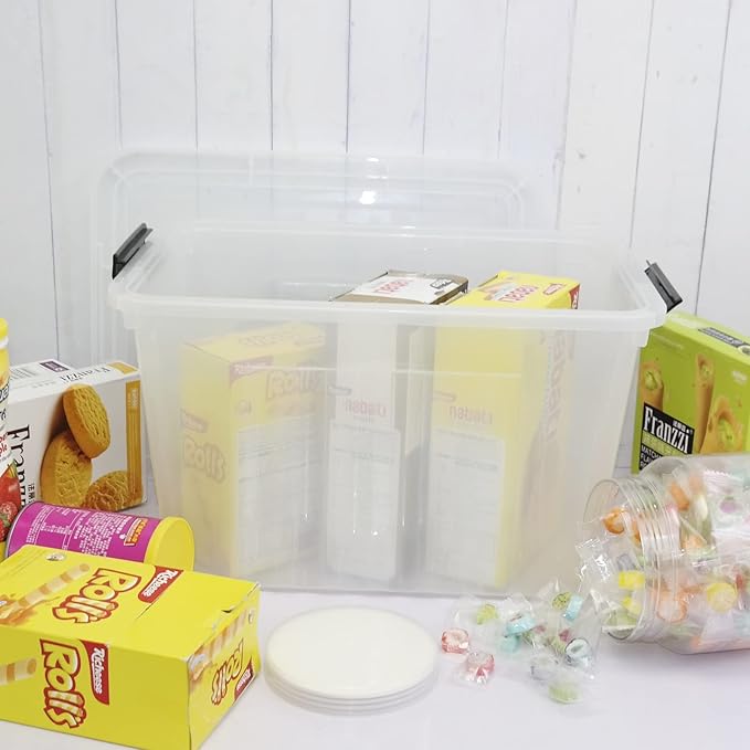 Wekioger 22 Quart Plastic Container Box with Lid, Set of 4 Latching Storage Bin with Handle, Clear