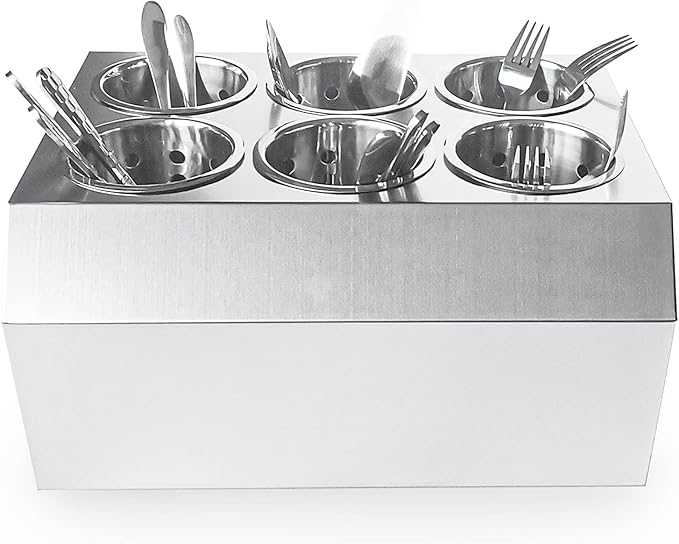 overstockedkitchen Commercial 6-Hole Stainless Steel Cylinder Flatware Silverware Utensil Holder Organizer Caddy