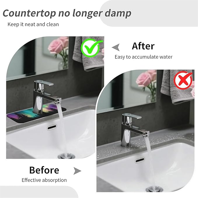 Kitchen Sink Splash Guard，Arctic Lights in Alaska Faucet Mat Sink Gadgets-Super Absorbent Fast Drying Mat Drip Catcher for Kitchen, Bathroom,Sink Mat, Dish Drying Mat, Bathroom(15" X 5.5" )