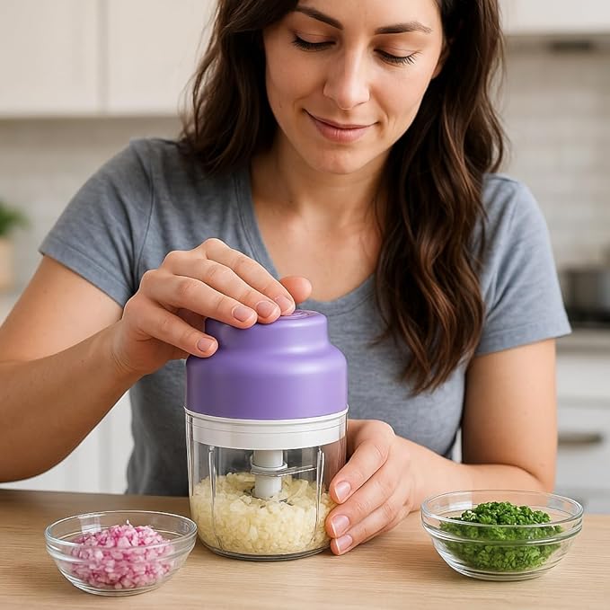 Electric Garlic Chopper, 320ML Portable Veggie Chopper, Rechargeable Vegetable Chopper,Garlic Grinder Masher Onion Chopper, Blender to Vegetable, for Ginger, Nuts,Chili, Fruit, Meat and Spices