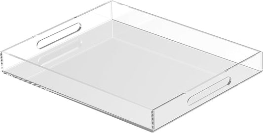 Acrylic Tray 18x14 with Cut Handles - Spill Proof Decorative Tray is an Ideal Countertop Organizer for Living Rooms, Ottoman Coffee Tables, Offices, Kitchens & Serving Guests