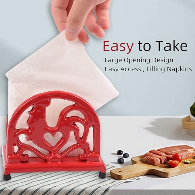 MINLUFUL Vintage Metal Napkin Holder, Heavy Cast Iron Napkin Holder Organizer for Kitchen Restaurant Home Décor, Red