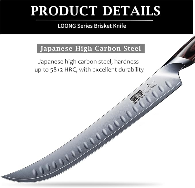 HOSHANHO Carving Slicing Knife, 12 Inch Japanese High Carbon Steel Brisket Knife with Ergonomic Pakkawood Handle, Razor Sharp Curved Butcher Breaking Knives for Meat Cutting