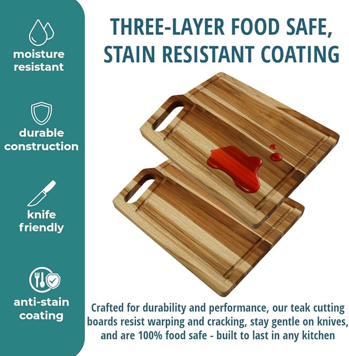 EcoDecors 18"x14" Extra Large Teak Cutting Board, Edge Grain Wood with Juice Groove & Handle, FSC Certified for Kitchen, Carving & Butcher Block Prep
