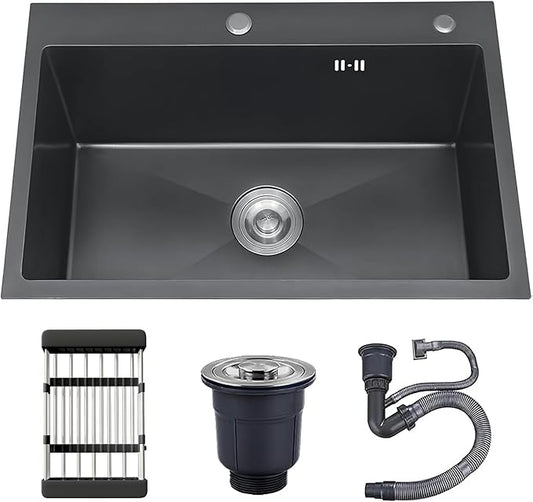 33x19 Drop in Kitchen Sink, 9” Deep Large Top Mount Single Bowl Sinks Nano Coating Stainless Steel Kitchen Laundry Room Sinks with Accessories