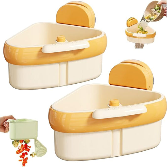 LLQ 2PACK Sink Strainer Basket,2025 New Upgraded Suction Cup Press Sink Drainer Basket,Automatic Dumping Sink Strainer Basket,Faucet Sponge Storage Rack (yelloe+yelloe)