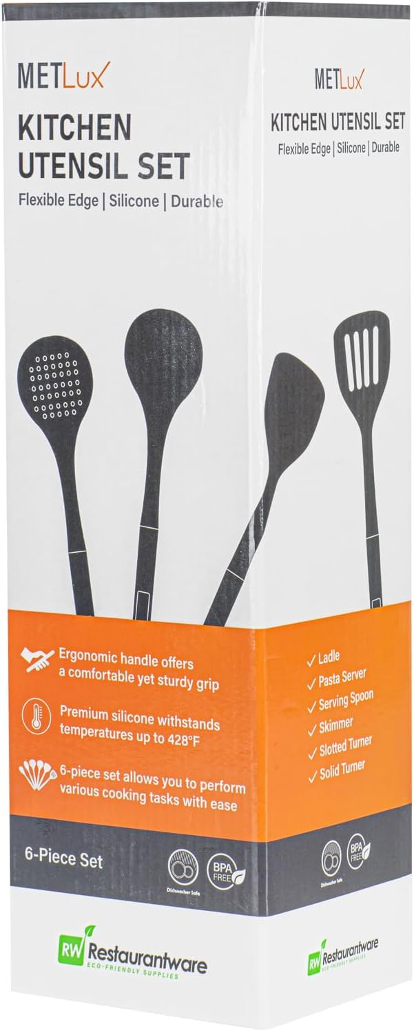 Restaurantware Silicone Utensil Set Pack of 1 Non-Slip Handle 6-Piece Kitchen Tool Set, Heat-Resistant Dishwasher-Friendly Cooking Accessories, Durable Teal Cooking Utensils