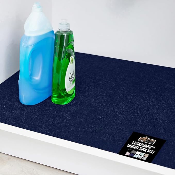 GORILLA GRIP LeakGuard Non-Adhesive Under Sink Mat for Kitchen Cabinet, Waterproof Quick Dry Shelf Liner, Durable Absorbent Felt Mats for Bathroom Sinks, Cabinets, Dresser, Easy to Trim, 24x30 Navy