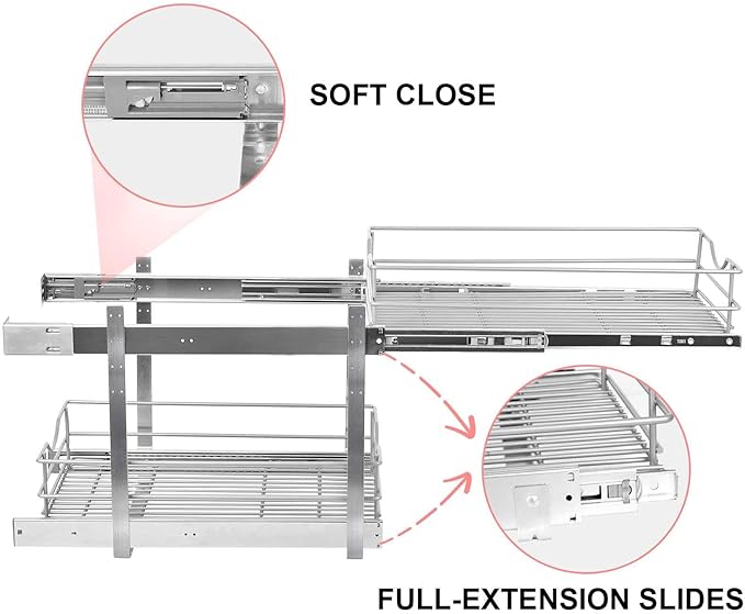 2 Tier Pull Out Cabinet Organizer,(11½"W x 22" D) Soft Close Slide Out Drawer For Kitchen Base Cabinet, Individual Pull Out Shelf, Roll Out Pantry Organization, 22 Inch Deep