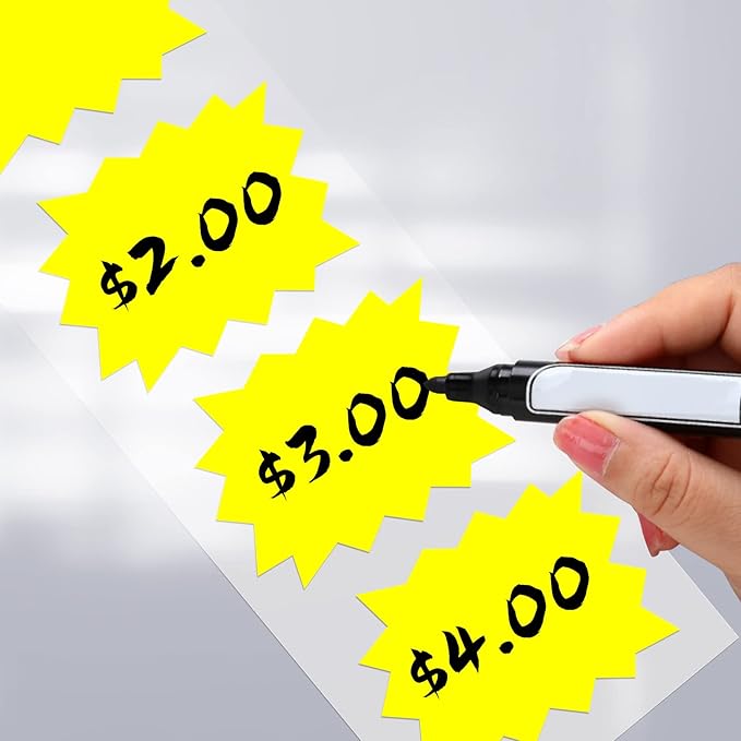 Price Tags Stickers Yellow 4 x 3 Inches Self-Adhesive Large Sale Sticker Starburst Signs Removable Waterproof Labels for Retail Store Market Business 500 PCS