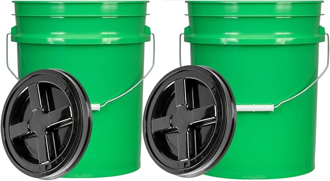 House Naturals 5 Gallon Food Grade Plastic Bucket with Screw on Air Tight Lid (Pack of 2)