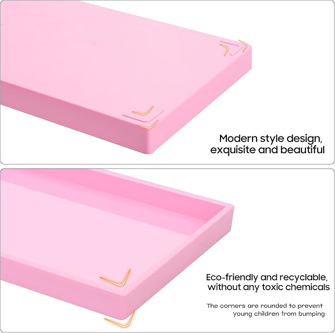 Mriluvy Vanity and Bathroom Tray, 15" ABS Countertop Organizer,Waterproof Vanity Tray for Toilet Tank,Perfume,Soap,Keys,Bathroom Accessories,Kitchen and Bath Trays,Non Slip Small Trays,Pink