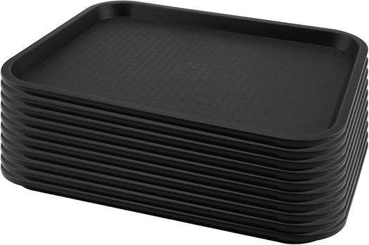 MAHIONG 10 Pack 14x10 Inch Black Fast Food Tray, Large Rectangular Restaurant Serving Trays, Plastic Cafeteria Trays School Lunch Trays