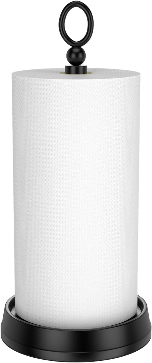 KASUNTO Paper Towel Holder (with Heavy Weighted Base) Steel Paper Holder countertop，Black Paper Towel Holder for Kitchen Countertops, Bars & Dining Tables,Fits Standard & Jumbo Rolls, Matte Black