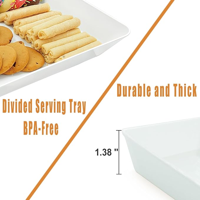 AMGBZT Serving Tray Platter, 5 Pcs Food Tray for Veggie Fruit Snack Dessert Cookie Cheese, Food Trays for Party Supplies Display, Plastic Platters for Serving Food, Large White Trays, BPA Free