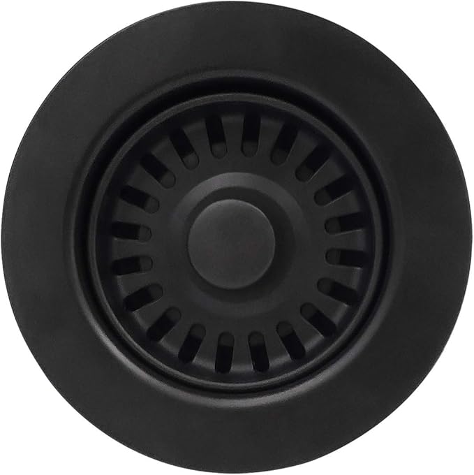 3-1/2 Inch Kitchen Sink Basket Strainer and Stopper Drain Assembly Matte Black with Removable Waste Basket Matched Color for Granite and Fireclay Sinks