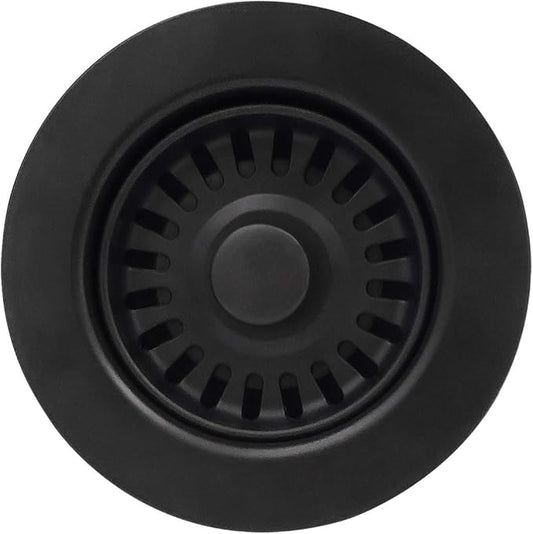 3-1/2 Inch Kitchen Sink Basket Strainer and Stopper Drain Assembly Matte Black with Removable Waste Basket Matched Color for Granite and Fireclay Sinks