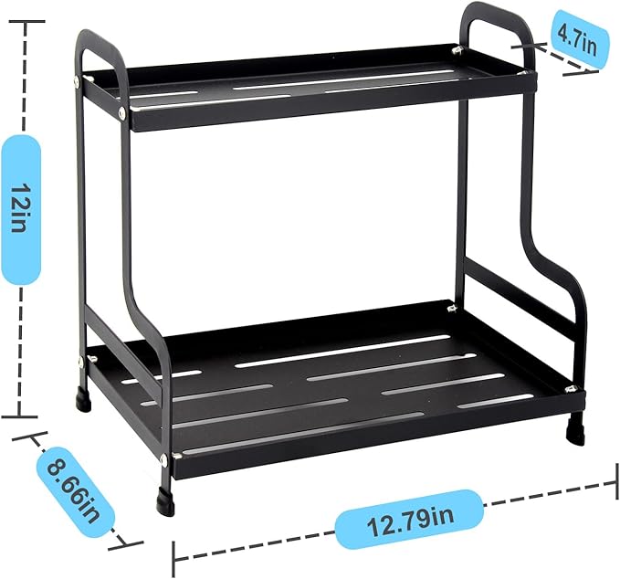 Jofuas 2-Tier Metal Organizer Shelf for Bathroom & Kitchen - Heavy Duty Countertop Storage, Under Sink Cosmetic & Spice Organizer with Non-Slip Base, Easy Assembly