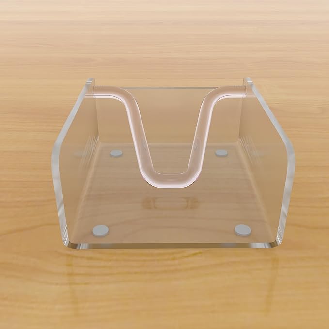 Sarpu Tecz Clear Plastic Napkin Dispenser Acrylic Cocktail Napkin Holder (5.0"x5.0") with Weighted Arm and Non-Slip Pads, Great for Kitchen Counter,Dining Table, Bathroom Vanity 1 pc