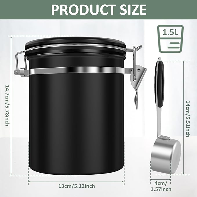 4PCS Coffee Storage Canister 1.5L 51OZ Double Airtight Coffee Beans Container with Date Locator 304 Stainless Steel Kitchen Food Storage Container with Spoon for Tea Sugar