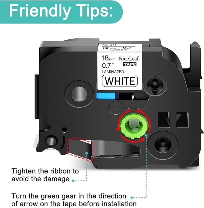 NineLeaf 10PK 18mm Label Tape Compatible for Brother P-Touch TZe-241 18mm 0.7'' Laminated White TZe241 TZ-241 3/4'' Black on White TZe TZ Tape for Ptouch Label Maker PT-D400 D410 D460BT D600 D610BT