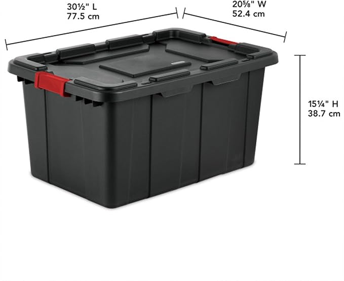 Sterilite 8-Pack Industrial Tote, Plastic Storage Bins with Lids, 27 Gallon, Black - Heavy-Duty Organizing Containers for Closet, Bathroom, and Office