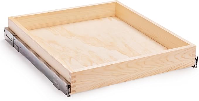Mulush 28”W x 21”D x 3”H Soft Close Slide Out Wood Drawer Organizer for Kitchen, (Cabinet Opening>29.5 inches for Bottom Assembly, Width= 29 inches for Side Assembly)