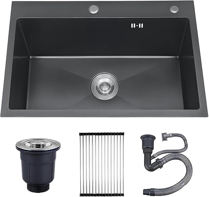 33" x 22" Drop-In Kitchen Sink, 9" Deep Single Bowl Topmount with Nano Coating, Stainless Steel for Kitchen & Laundry Room, Includes Accessories