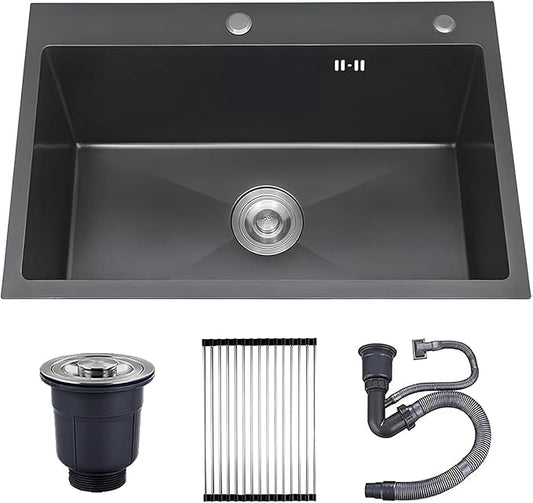 33" x 22" Drop-In Kitchen Sink, 9" Deep Single Bowl Topmount with Nano Coating, Stainless Steel for Kitchen & Laundry Room, Includes Accessories