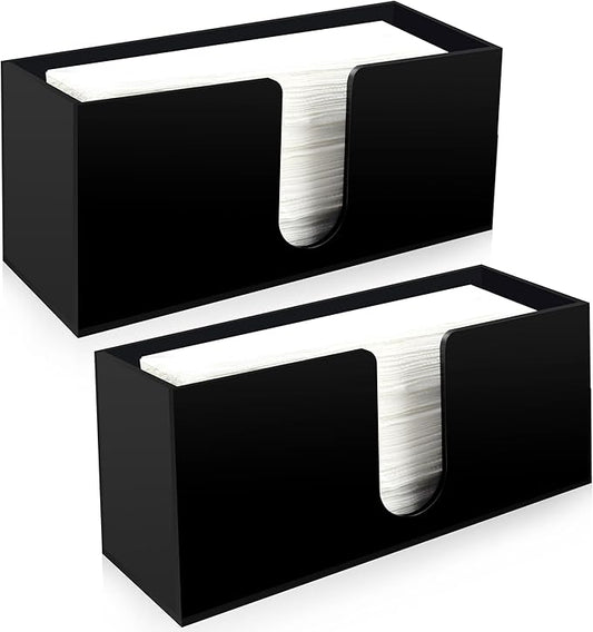 Paper Towel Holder for Countertop, Black Acrylic Napkin Dispenser – Fits Multifold, C-Fold & Z-Fold Trifold Towels, Durable 5mm Thick for Bathroom, Kitchen, Restaurant & Toilet(2pcs)