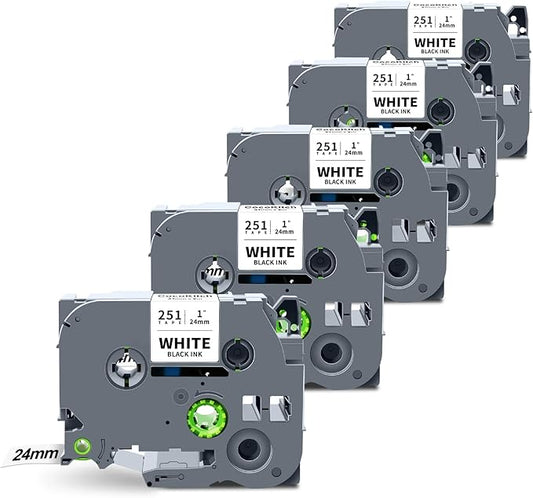 5-Pack TZe-251 TZ Tape 24mm 0.94 Laminated White Compatible for Brother P Touch Label Tape TZe 251 TZe251 TZ-251 for Ptouch PT-D600 PT-D610BT PT-D600VP PT-P710BT PT-P700 Label Maker, 1 Inch x 26.2 Ft