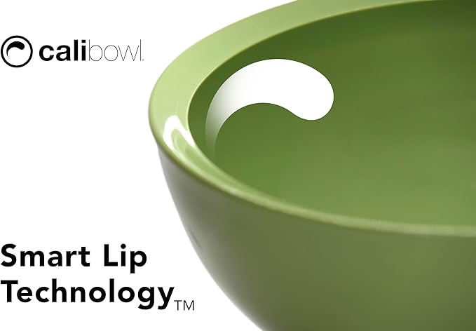 CaliBowl 5-Piece Non-Spill Plastic Mixing Bowl Set - Reusable Nesting Kitchen Bowls with Concave Inner Lip and Non-Slip Base - Ideal for Baking, Prepping, Cooking and Serving - Sage Green