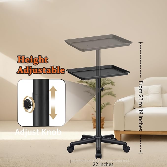 Salon Tray on Wheels,Height Adjustable Salon Color Tray Rolling Instrument Tray for Hair Stylist