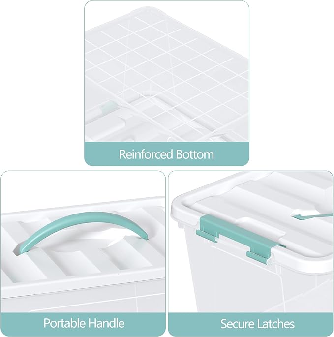 Sandmovie 14 Quarts Plastic Latching Box with Lid, Clear Latching Storage Bin with Handle, 6 Packs
