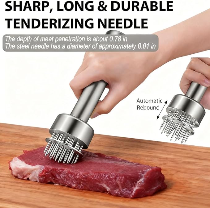 Meat Tenderizer Tool,304 Stainless Steel,for Tenderizing Beef,Steak, Chicken, Turkey, Pork,Dishwasher Safe,with 21 Needles & Retractable Safety Guard