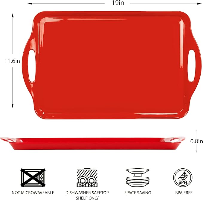Extra Large Serving Tray with Handles, 19''x11.6'' Valentine，Melamine Platters Set of 2, Rectangular Trays for Serving Food, Turkey, Cookie, Cupcakes, Desserts, Dishwasher Safe, BPA-Free