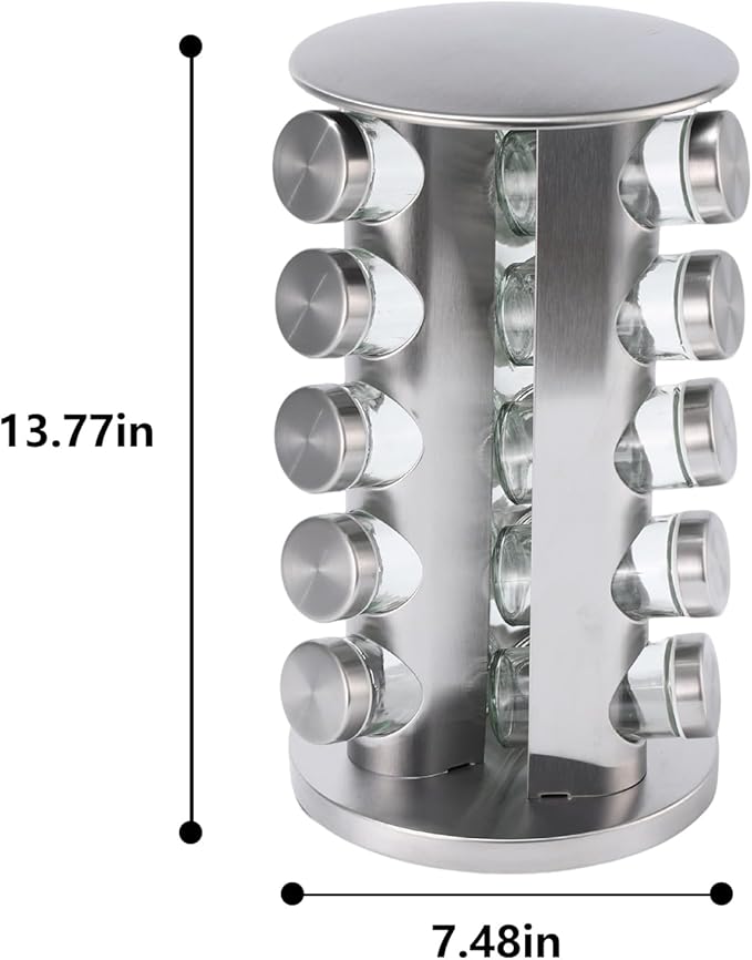 Wintline 20 Jar Revolving Spice Rack,Kitchen Spice Organization for Cabinet or Countertop,Seasoning Spice Organizer with Polished Stainless Steel&Black Caps