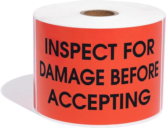 Aegis Adhesives - 3" X 5" Inspect for Damage Before Accepting Labels - Red Shipping Stickers with Permanent Adhesive (1 Roll, 500/Roll)