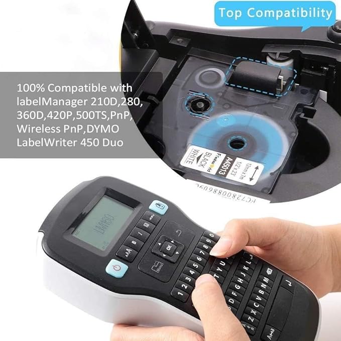 Freshworld 10-Pack 45013 Label Maker Tape Replace for DYMO D1 Label Tape S0720530,Black on White,Labeling Tape Ink Refill,1/2 Inch x 23 Ft,Compatible with Dymo LabelManager 160 210D 280 360D 260P 420P