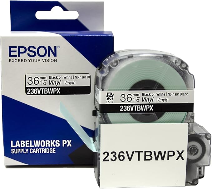 LABELWORKS 236VTBWPX Tape Cartridge - Black on White Flexible and Durable Vinyl Industrial Label Maker Tape - 1.5" (36MM) Wide, 22.9 ft