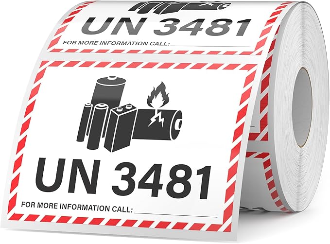600 PCS UN 3481 Lithium lon Battery Labels 3.25 × 4.25 Inches Writable Waterproof Caution Warning Stickers Fragile Label for Transport Shipping