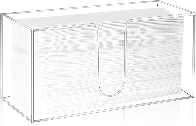 Wanmu Acrylic Countertop Paper Towel Dispenser, Clear Paper Towel Tray for Bathroom, Kitchen, Countertop, Guest Napkin Holder for Z-fold, C-fold, MultiFold Trifold Paper Towels