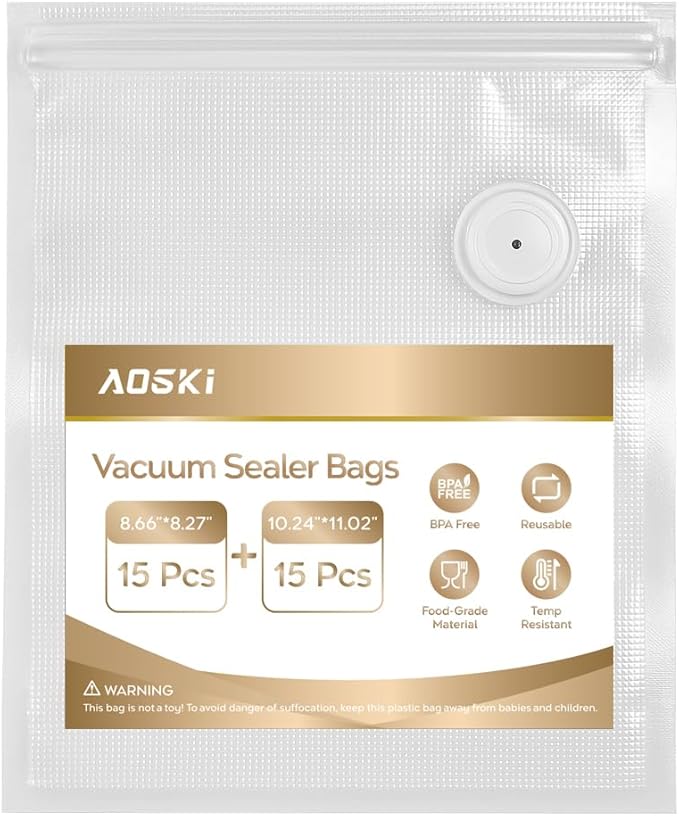 Reusable Vacuum Sealer Bags for Food: 30Pcs BPA-Free Reusable Vacuum Seal Bags with Air Valve & 2 Seal Clips, Plastic Clear Freezer Safe Vacuum Food Storage Bags, Microwaveable Seal Bags for Kitchen