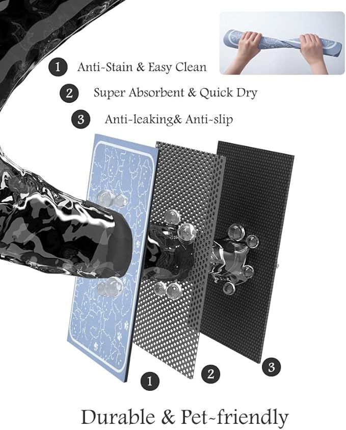 Pet Feeding Mat-Absorbent Dog Mat for Food and Water Bowl-No Stains Quick Dry Water Dispenser Mat-Dog Accessories Pet Supplies-Bowl for Messy Drinkers（BLUEDOGS,16"x24"