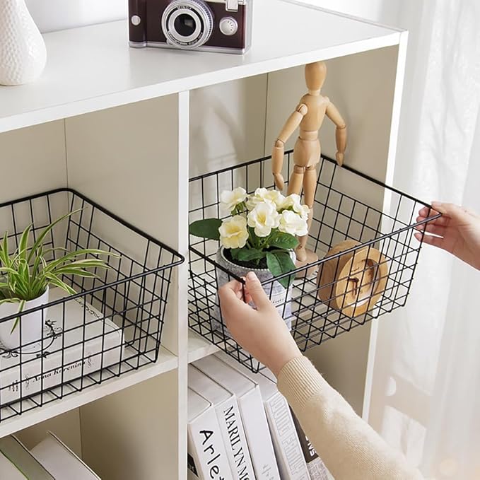 Aeggplant Kitchen Wire Baskets Farmhouse Decor Metal Food Storage Organizer, Household Refrigerator Bin with Built-in Handles for Cabinets,Pantry Set of 2 Black