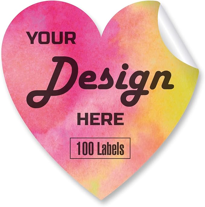 Custom Stickers Personalized Labels - Customized Stickers with Any Design Image Logo Text,Custom Thank You Label Stickers,Custom Stickers for Business Logo,100 Labels (Heart,3"x3")